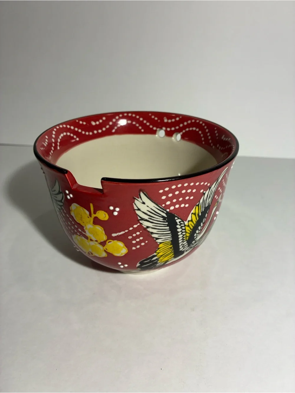 Mira Designs FMC Ceramic Ramen Bowl Crane Chopstick Holder Red Noodle Bowl
